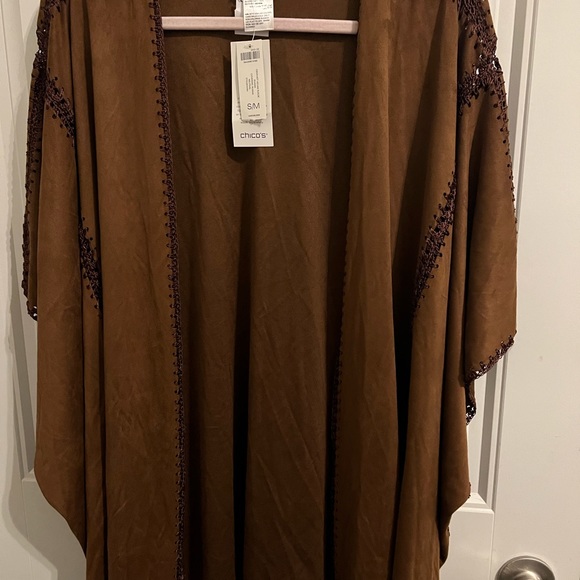 Faux-Suede Chicos Crochet Ruana Wrap Chicos Crochet Vegan Ruana Covering - Picture 6 of 9